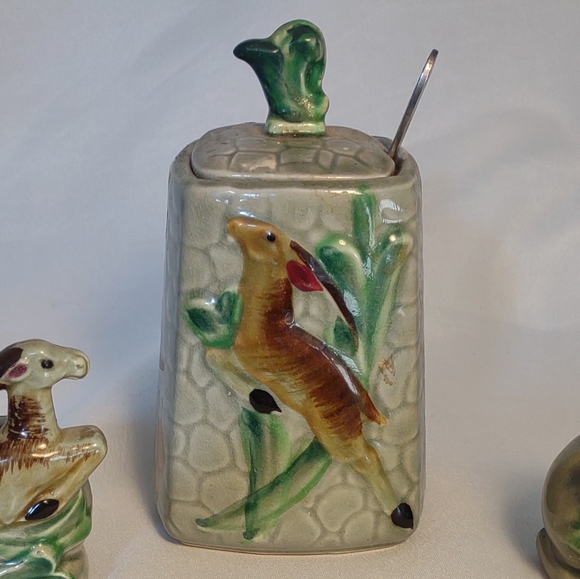 Vintage Batlin Leaping Antelope Ceramic Honey Pot w Spoon & Salt/Pepper Shakers - Picture 2 of 15